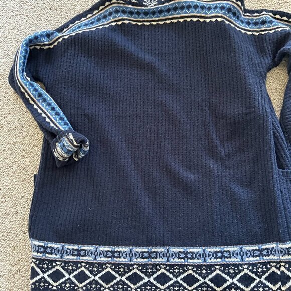 Lucky Brand Women’s Medium Cardigan Navy Blue Patterned Y2K Grannycore - Picture 6 of 10